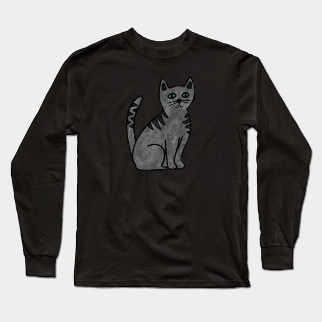 Gray Tabby Cat Long Sleeve T-Shirt by Kelly Louise Art